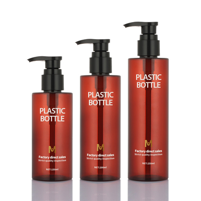 Round Amber Shampoo Bottle Pump Sprayer 150ml 200ml 250ml For Shower Gel