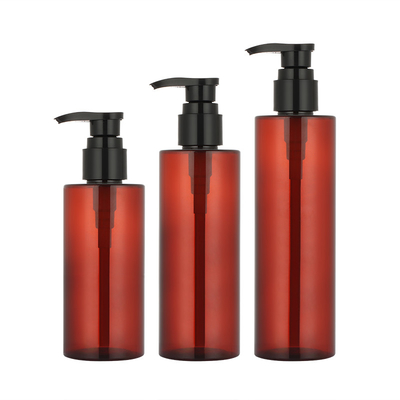 Round Amber Shampoo Bottle Pump Sprayer 150ml 200ml 250ml For Shower Gel