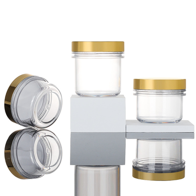 Empty Clear Skin Care Cosmetic Plastic Cream Jars With Gold  Lid