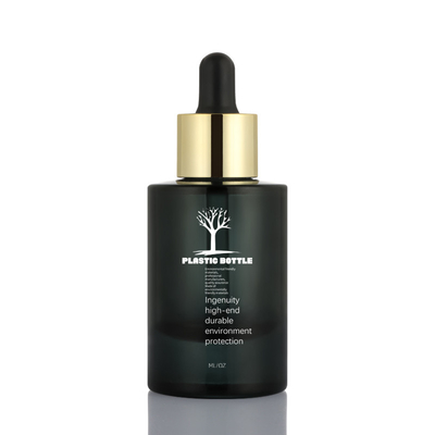 30ml Black Frosted Glass Round Modern Novel Design Cosmetic Packaging Serum Essential Oil Dropper Bottle 1 Oz