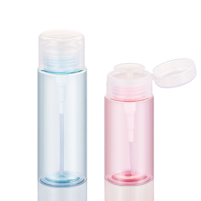 Pink Makeup Remover Cosmetic Packaging Empty Bottle Blue Nail Polish Remover Press Pump Round Dispenser Flip Cap