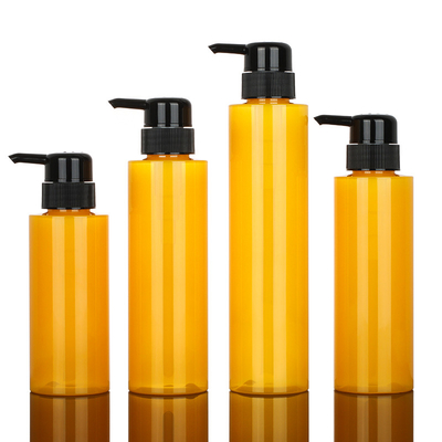 Customized PET Round Lotion Pump Shampoo Bottle Cylinder Yellow color