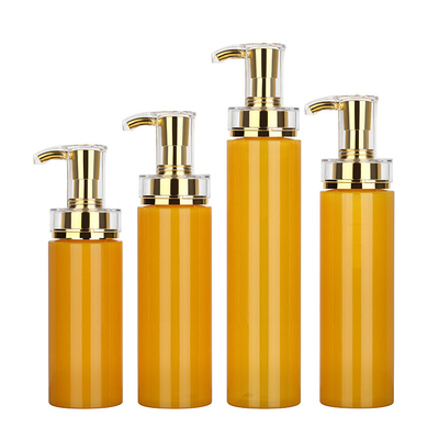 Custom Plastic Pet Body Lotion Bottle Shampoo Shower Gel container With Gold Pump 350ml