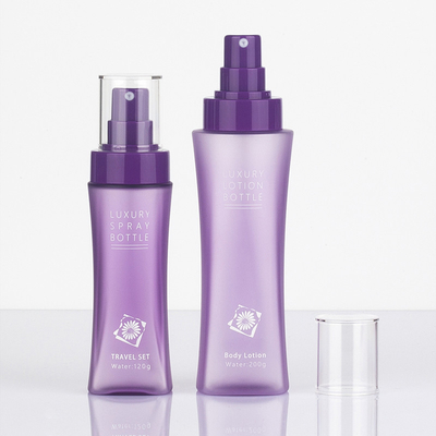 Matte Purple Clear Plastic Frosted Round Cosmetic Lotion Bottle With Press Pump