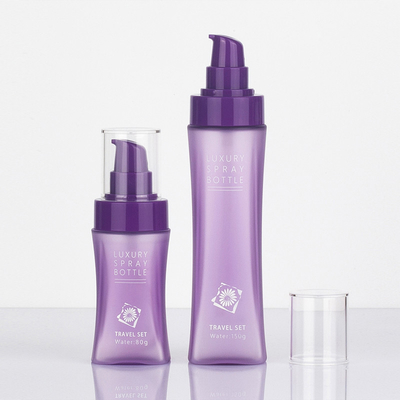 Matte Purple Clear Plastic Frosted Round Cosmetic Lotion Bottle With Press Pump