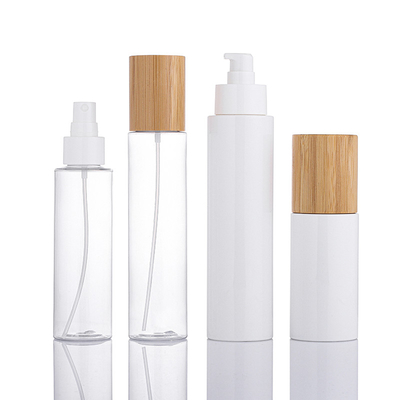 Eco Friendly PET Plastic Cosmetic Packaging Shampoo Bottles with Bamboo Pump lid
