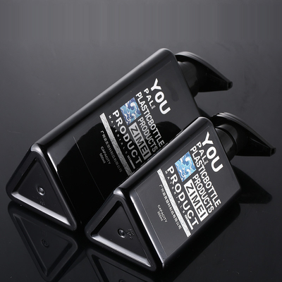 Wholesale 100ml 200ml 300ml Triangle Shape Recycle Plastic Pet Lotion Container Black Airless Pump 500ml Shampoo Bottles