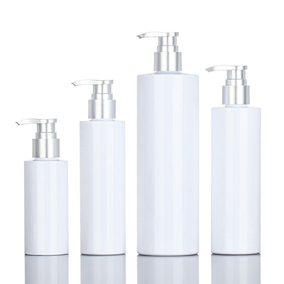 PET White Round Shower Gel 200ml 500ml Silver Top Serum Conditioner Plastic Shampoo Pump Skincare Packaging Bottle