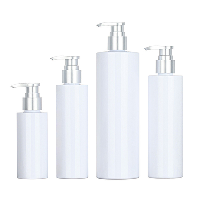 PET White Round Shower Gel 200ml 500ml Silver Top Serum Conditioner Plastic Shampoo Pump Skincare Packaging Bottle