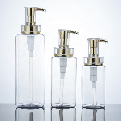 Luxury 300ml 400ml 500ml Hotel Empty Conditioner Packaging16oz Men Clear Lotion Plastic Shampoo Bottle With Gold Pump
