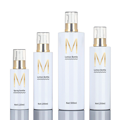 Wholesale 120ml 200ml 250ml 500ml Round Cosmetic Body Mist Atomizer Plastic Spray Lotion Gold Top Bottle For Cleaning