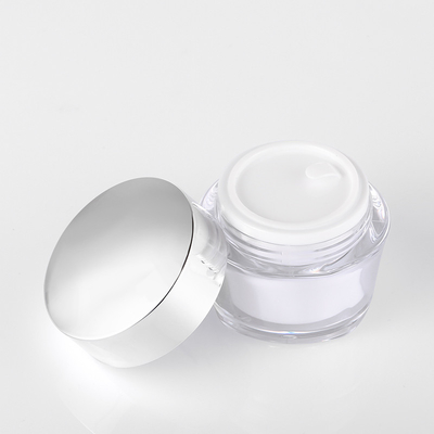 Wholesale 15g 30g 50g Acrylic Double Wall Plastic Empty Cosmetic Body Butter Face Cream Jar Pot With Lip