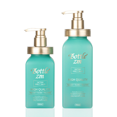 Luxury 500ml 750ml Matte Light Green Square Body Wash Soap Airless Salon Packaging Shampoo Bottle With Gold Pump