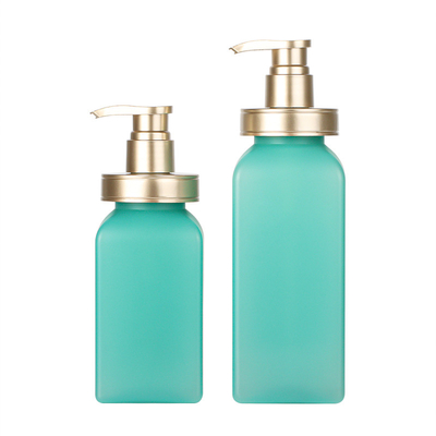 Luxury Gold Top Press Pump Green Body Lotion Container Packaging Plastic Shampoo Square Bottle